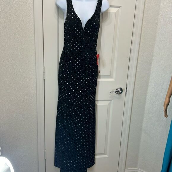 CRYSTAL DOLL Dress Sz 7 Black Velvet Diamond Studded VNeck Sleeveless Maxi - Picture 1 of 12